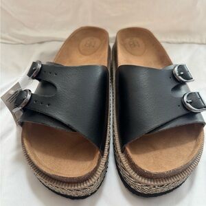 Black Leather Double Buckle Sandals